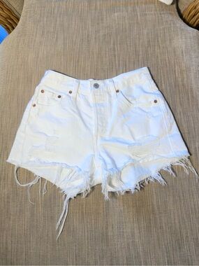 Levi’s 501 White Distressed Denim Shorts
